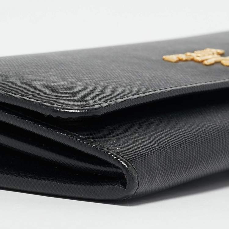 Pre Owned Prada Black Saffiano Metal Leather Flap Continental Wallet