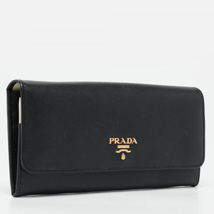 Pre Owned Prada Black Saffiano Metal Leather Flap Continental Wallet