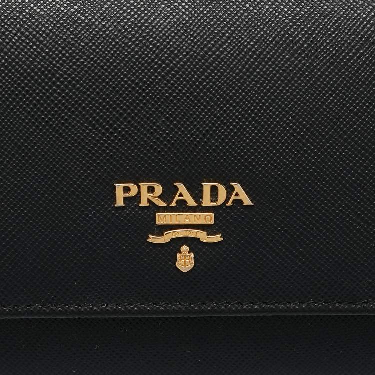 Pre Owned Prada Black Saffiano Metal Leather Flap Continental Wallet