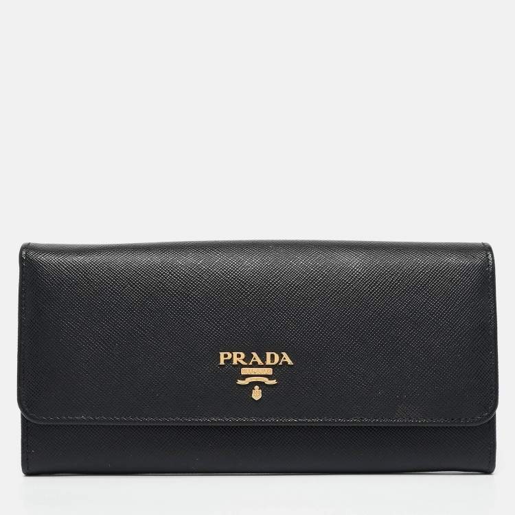 Pre Owned Prada Black Saffiano Metal Leather Flap Continental Wallet