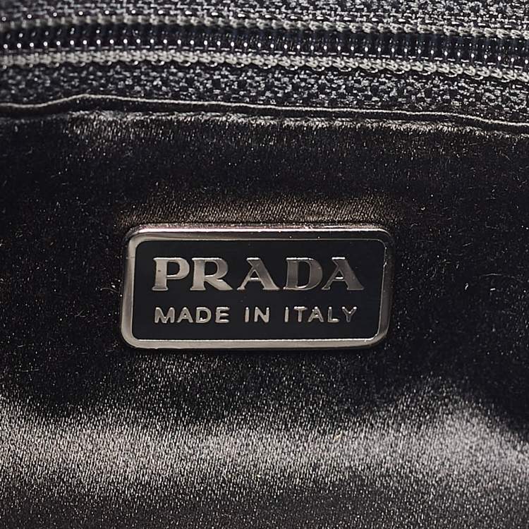 Pre Owned Prada Beige/Black Satin Embellished Baguette Bag