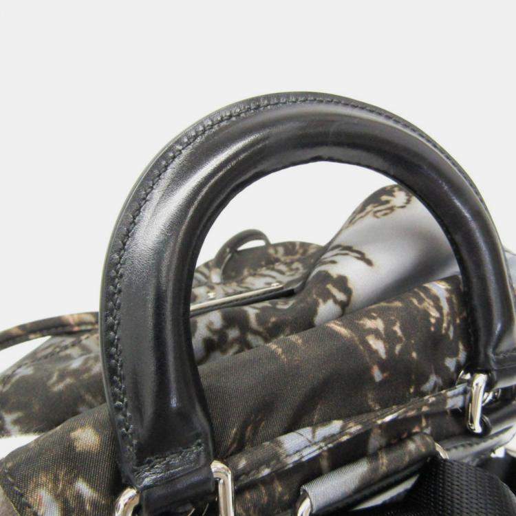 Pre Owned Prada Gray Khaki Brown Nylon Landscape Painting Backpack
