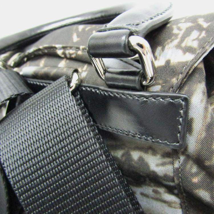 Pre Owned Prada Gray Khaki Brown Nylon Landscape Painting Backpack