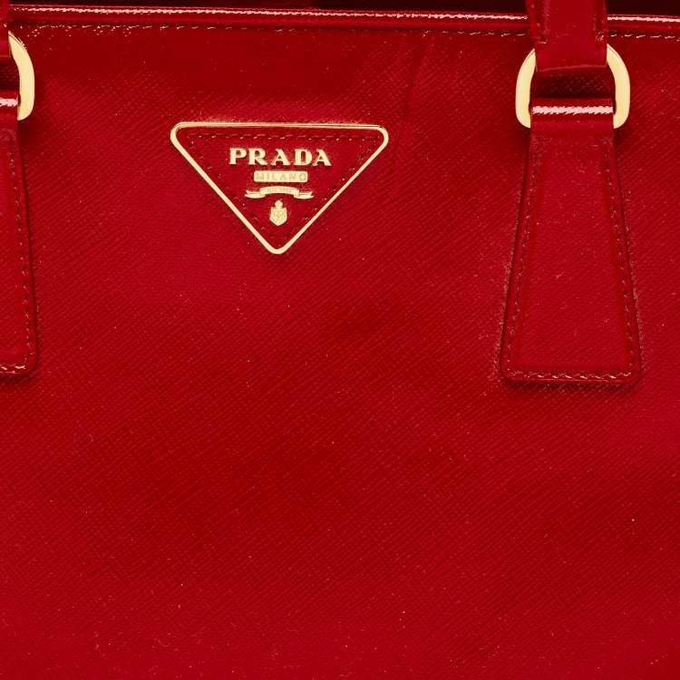 Pre Owned Prada Red Saffiano Lux Patent Leather Medium Promenade Satchel