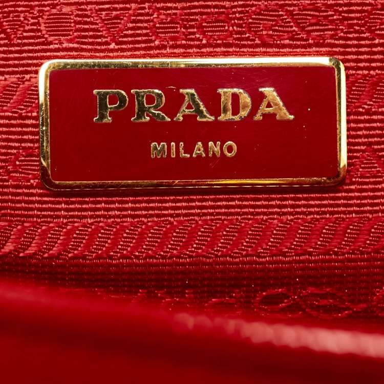 Pre Owned Prada Red Saffiano Lux Patent Leather Medium Promenade Satchel