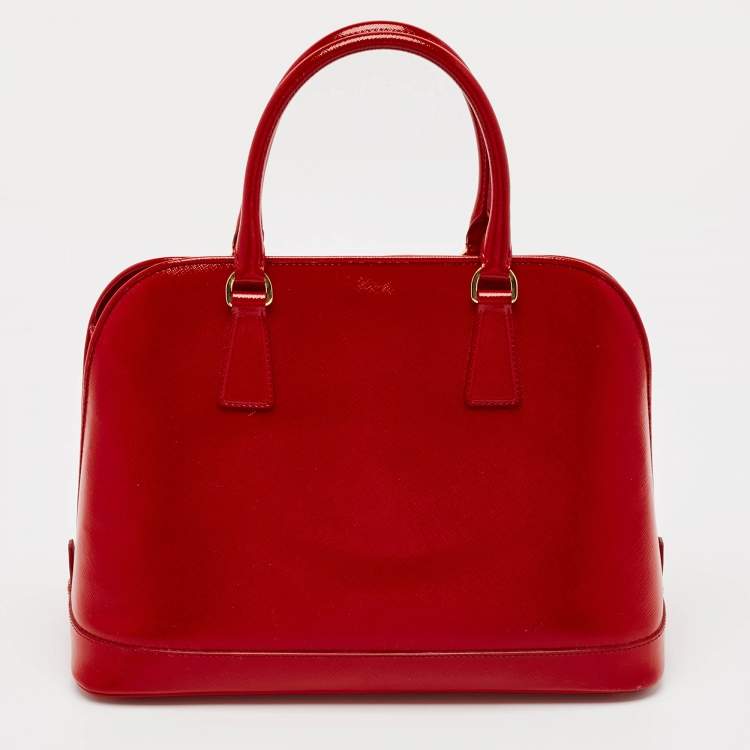 Pre Owned Prada Red Saffiano Lux Patent Leather Medium Promenade Satchel