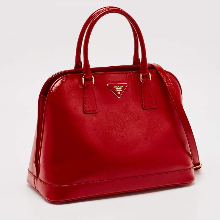 Pre Owned Prada Red Saffiano Lux Patent Leather Medium Promenade Satchel