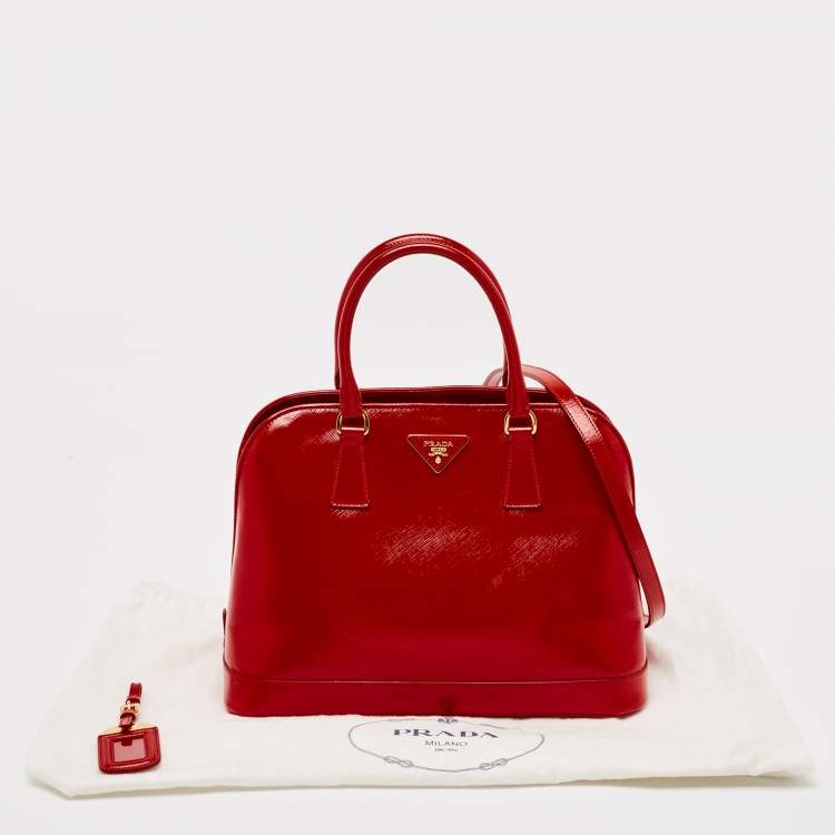 Pre Owned Prada Red Saffiano Lux Patent Leather Medium Promenade Satchel