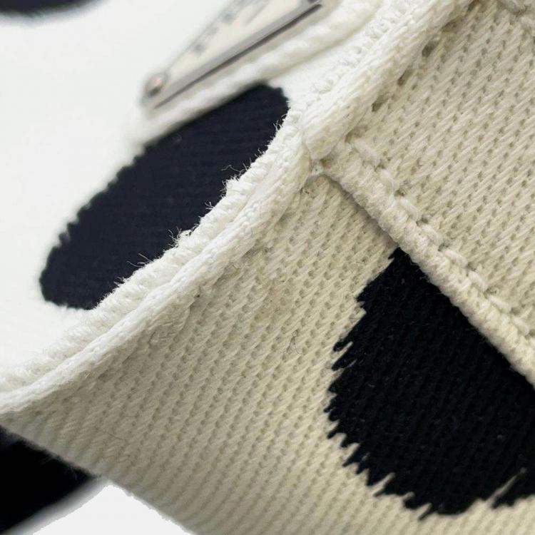 Pre Owned Prada White/Black Canvas Triangle Logo Dot Handbag