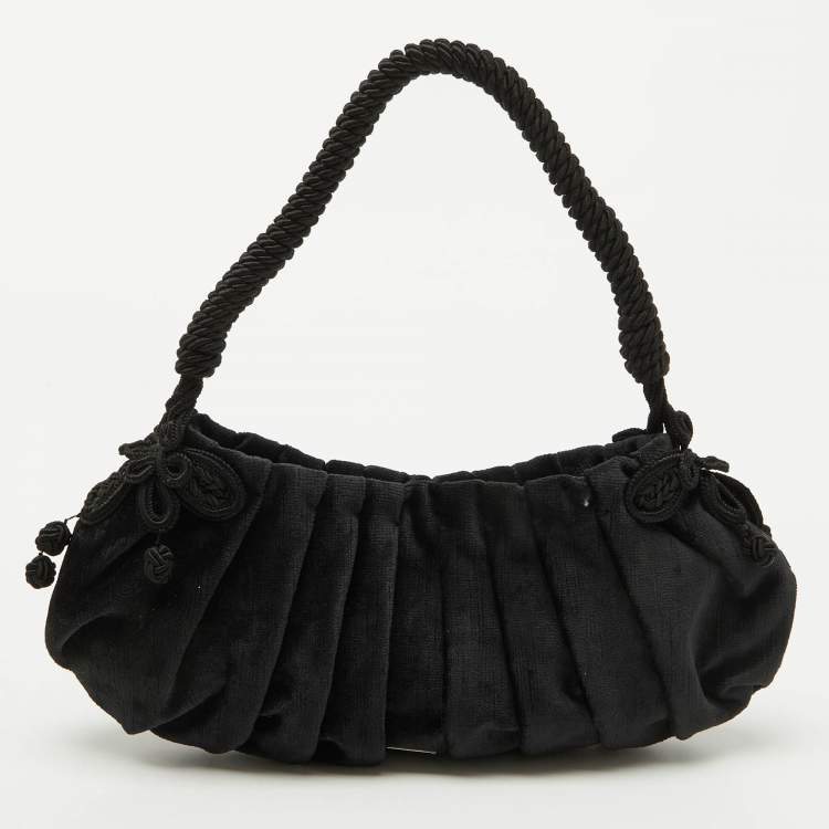 Pre Owned Prada Black Velvet Embroidered Vintage Shoulder Bag