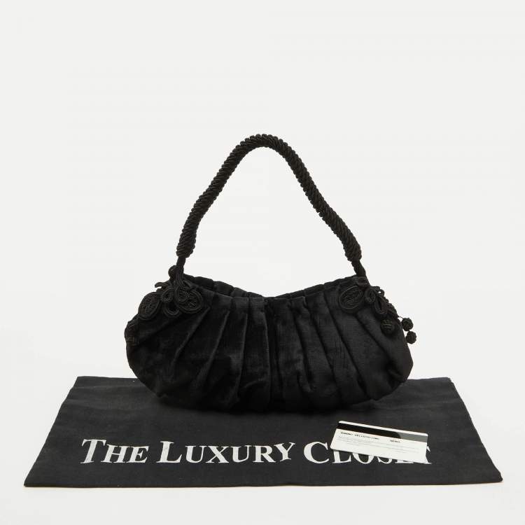 Pre Owned Prada Black Velvet Embroidered Vintage Shoulder Bag
