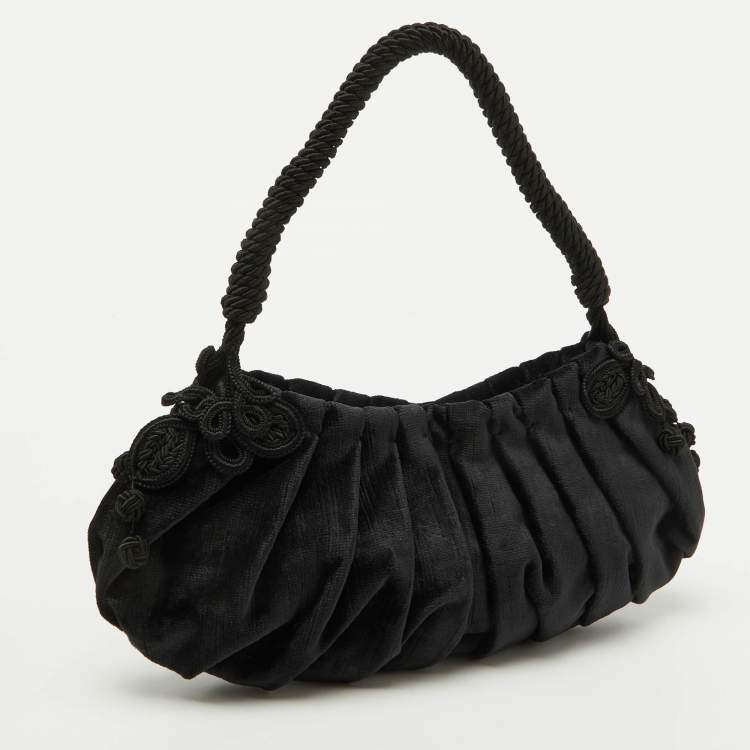 Pre Owned Prada Black Velvet Embroidered Vintage Shoulder Bag