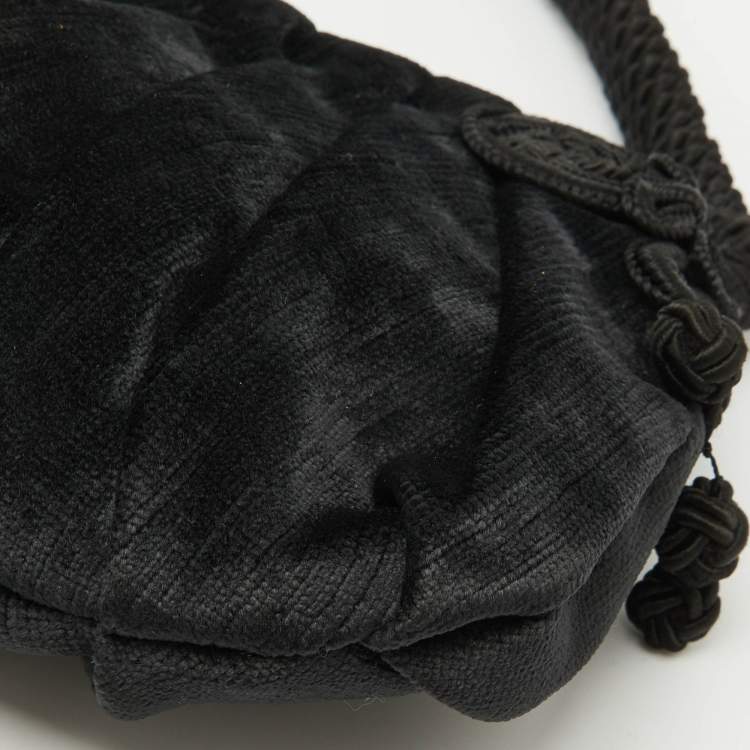 Pre Owned Prada Black Velvet Embroidered Vintage Shoulder Bag