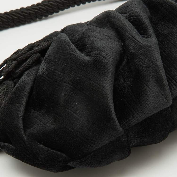 Pre Owned Prada Black Velvet Embroidered Vintage Shoulder Bag