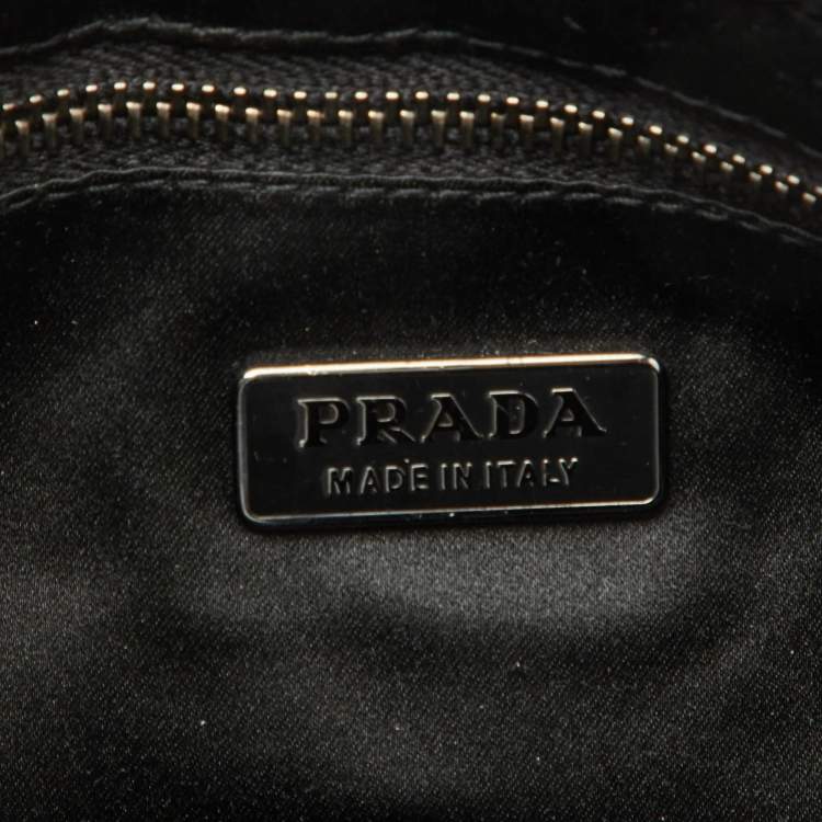 Pre Owned Prada Black Velvet Embroidered Vintage Shoulder Bag