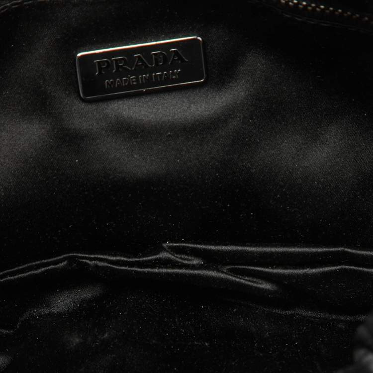 Pre Owned Prada Black Velvet Embroidered Vintage Shoulder Bag