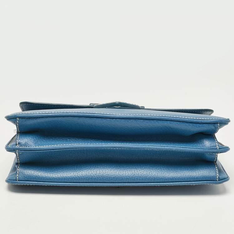 Pre Owned Prada Blue Cinghiale Leather Flap Shoulder Bag