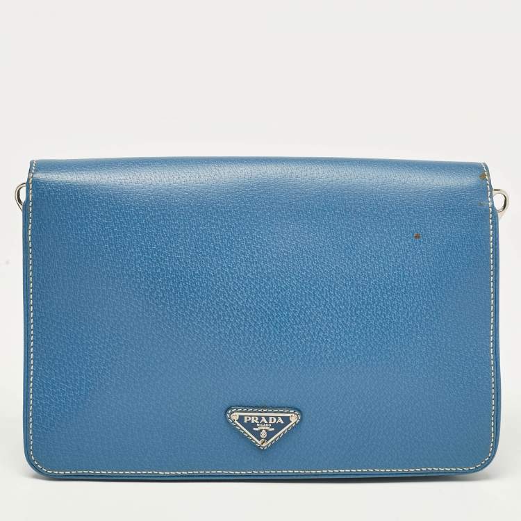 Pre Owned Prada Blue Cinghiale Leather Flap Shoulder Bag