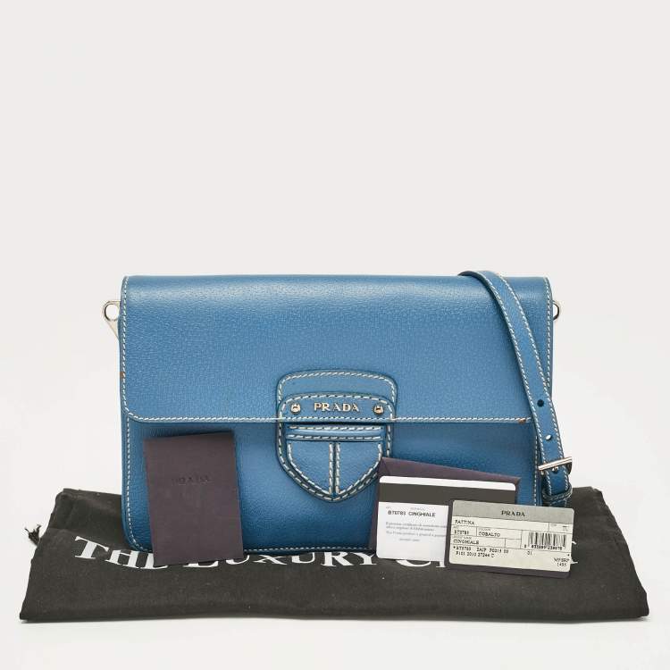 Pre Owned Prada Blue Cinghiale Leather Flap Shoulder Bag