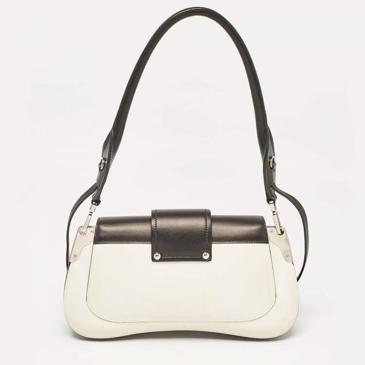 Pre Owned Prada Black/White Leather Sidonie Shoulder Bag