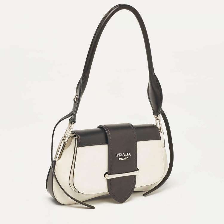 Pre Owned Prada Black/White Leather Sidonie Shoulder Bag