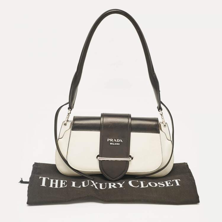Pre Owned Prada Black/White Leather Sidonie Shoulder Bag