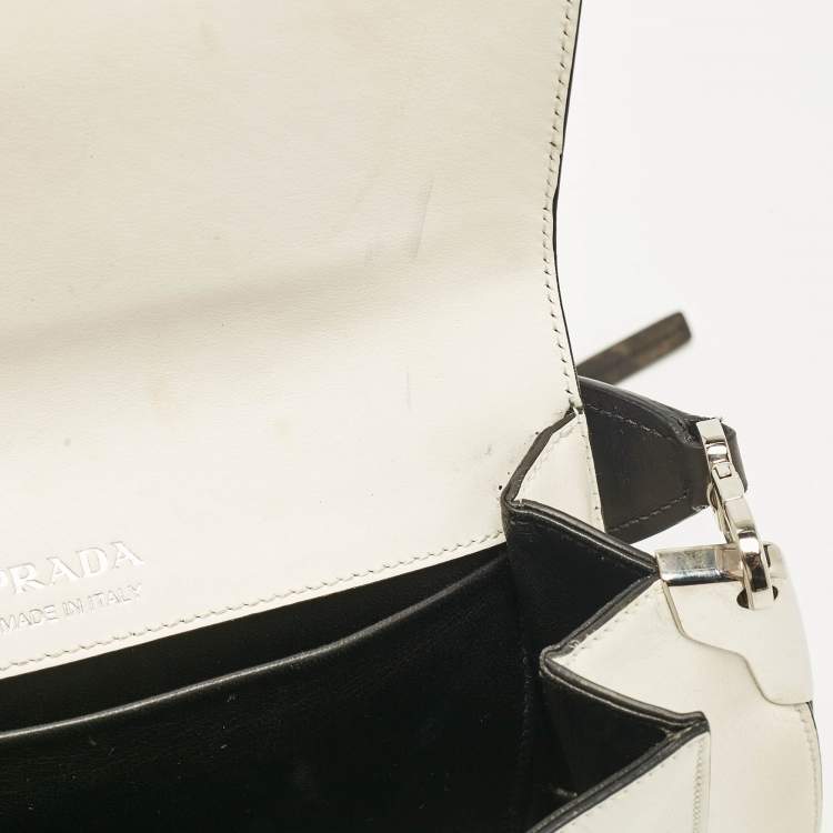 Pre Owned Prada Black/White Leather Sidonie Shoulder Bag
