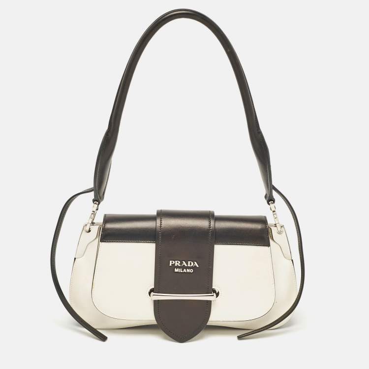 Pre Owned Prada Black/White Leather Sidonie Shoulder Bag