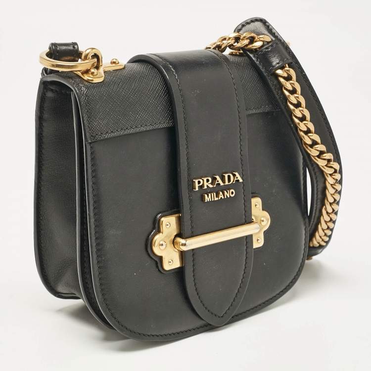 Pre Owned Prada Black Leather Cahier Flap Crossbody Bag