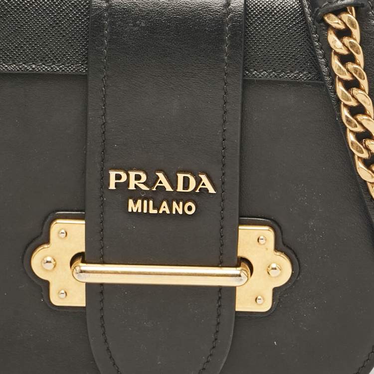 Pre Owned Prada Black Leather Cahier Flap Crossbody Bag