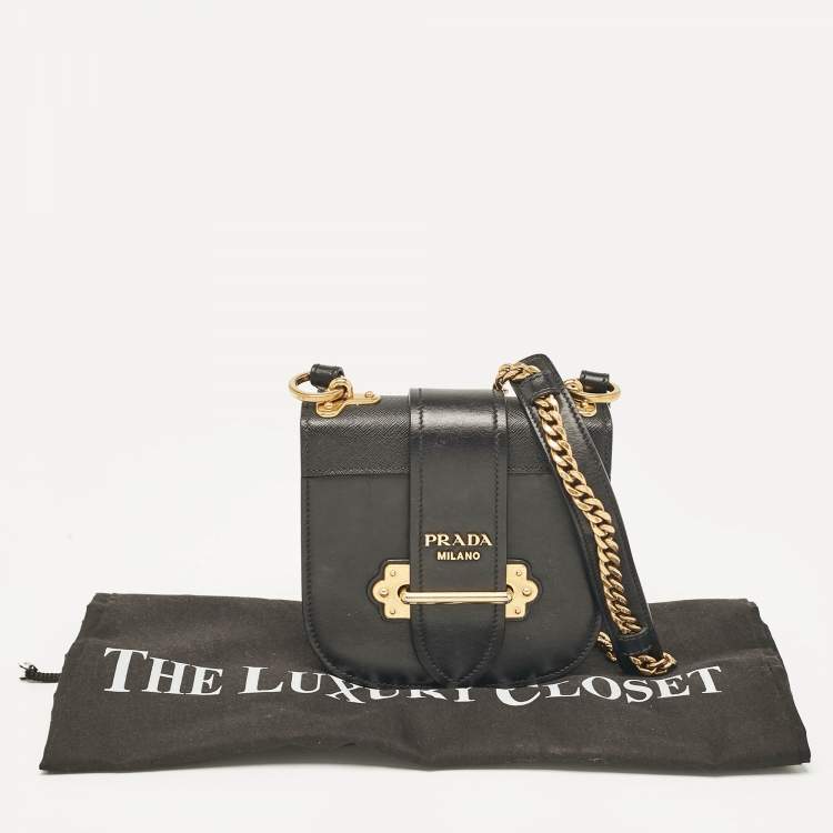 Pre Owned Prada Black Leather Cahier Flap Crossbody Bag