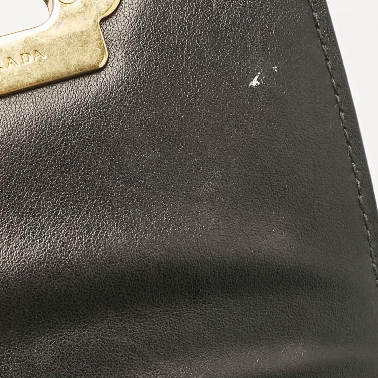 Pre Owned Prada Black Leather Cahier Flap Crossbody Bag