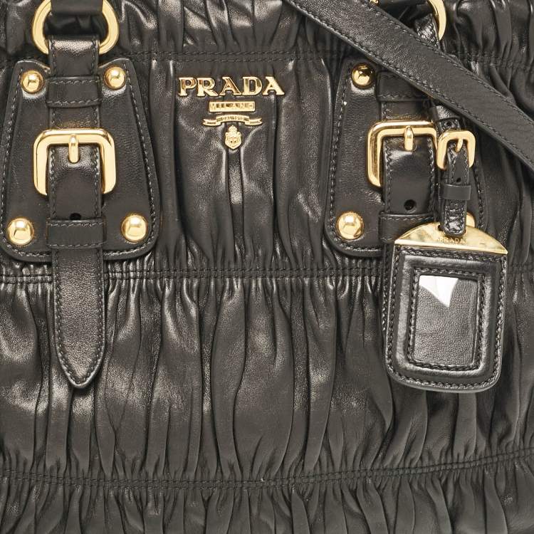 Pre Owned Prada Black Leather Gaufre Tote