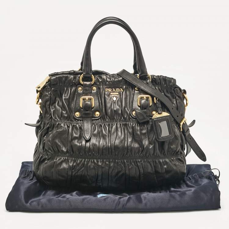 Pre Owned Prada Black Leather Gaufre Tote