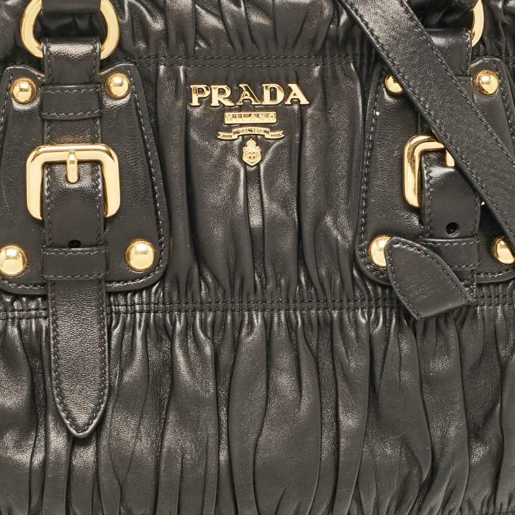 Pre Owned Prada Black Leather Gaufre Tote