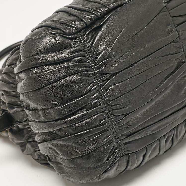Pre Owned Prada Black Leather Gaufre Tote