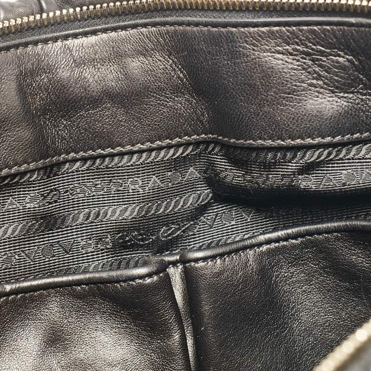 Pre Owned Prada Black Leather Gaufre Tote