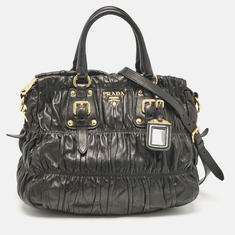 Pre Owned Prada Black Leather Gaufre Tote