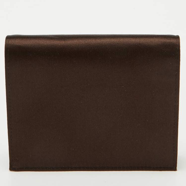 Pre Owned Prada Dark Brown Satin Triangle Logo Compact Bifold Wallet