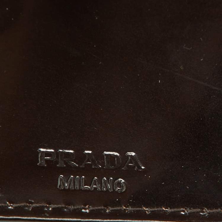 Pre Owned Prada Dark Brown Satin Triangle Logo Compact Bifold Wallet