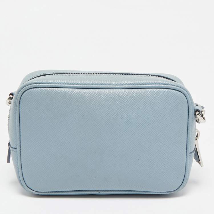 Pre Owned Prada Light Blue Saffiano Lux Leather Mini Camera Crossbody Bag