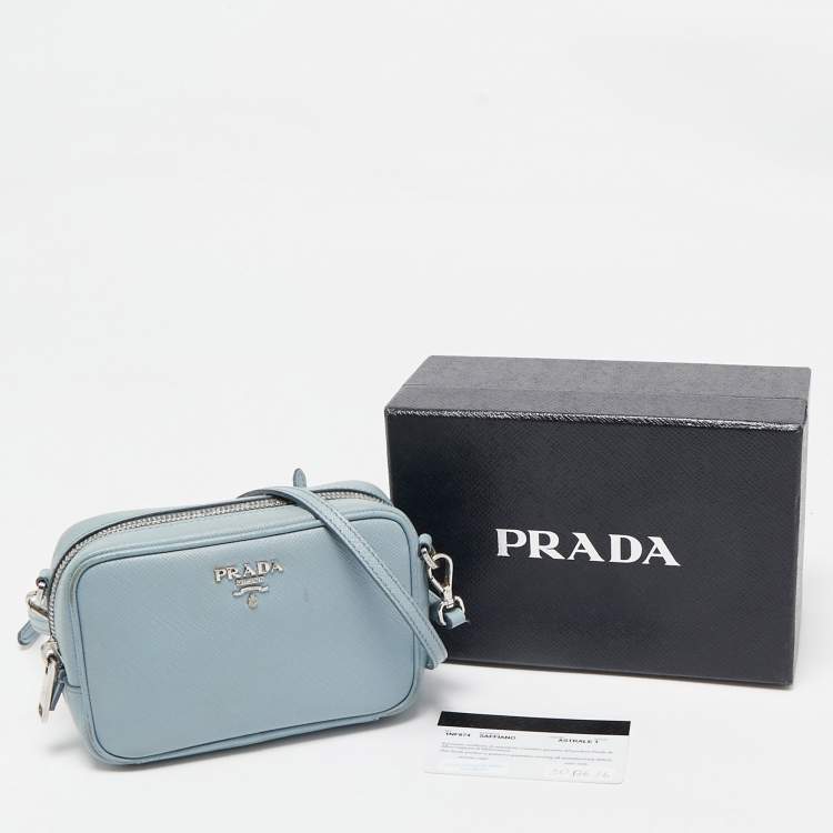 Pre Owned Prada Light Blue Saffiano Lux Leather Mini Camera Crossbody Bag