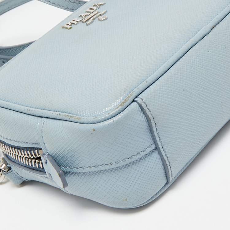 Pre Owned Prada Light Blue Saffiano Lux Leather Mini Camera Crossbody Bag