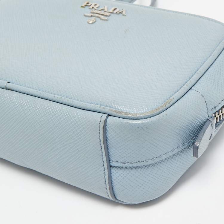 Pre Owned Prada Light Blue Saffiano Lux Leather Mini Camera Crossbody Bag