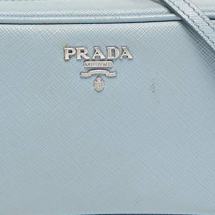 Pre Owned Prada Light Blue Saffiano Lux Leather Mini Camera Crossbody Bag