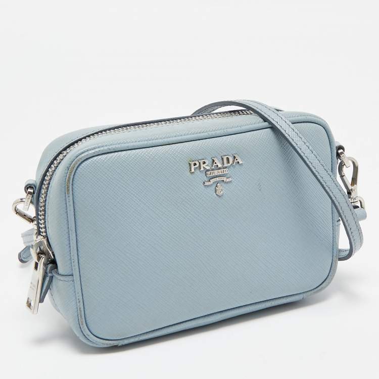 Pre Owned Prada Light Blue Saffiano Lux Leather Mini Camera Crossbody Bag