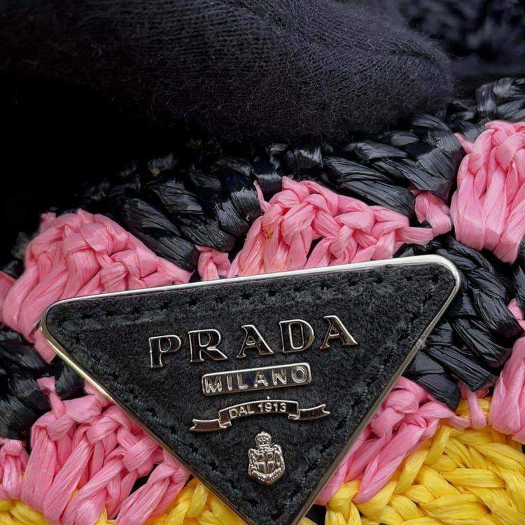 Pre Owned Prada Beige/Black Raffia Canapa handbag