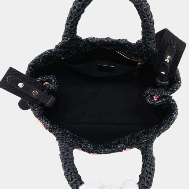Pre Owned Prada Beige/Black Raffia Canapa handbag