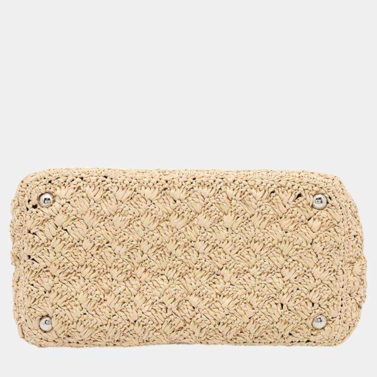 Pre Owned Prada Beige/Black Raffia Canapa handbag