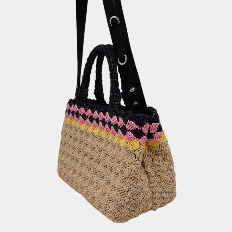 Pre Owned Prada Beige/Black Raffia Canapa handbag